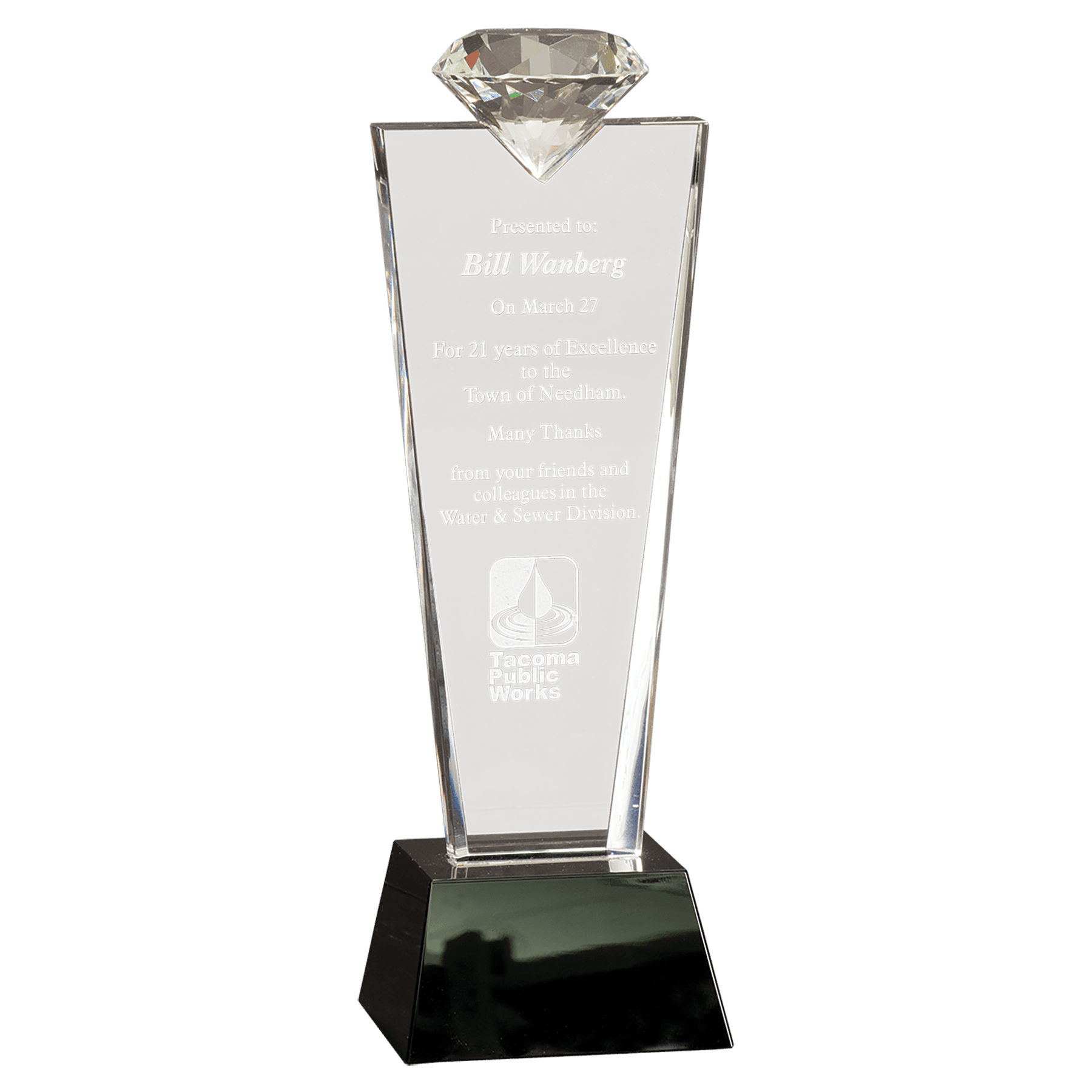 Crystal Diamond Top Award on Black Pedestal Base - 11"