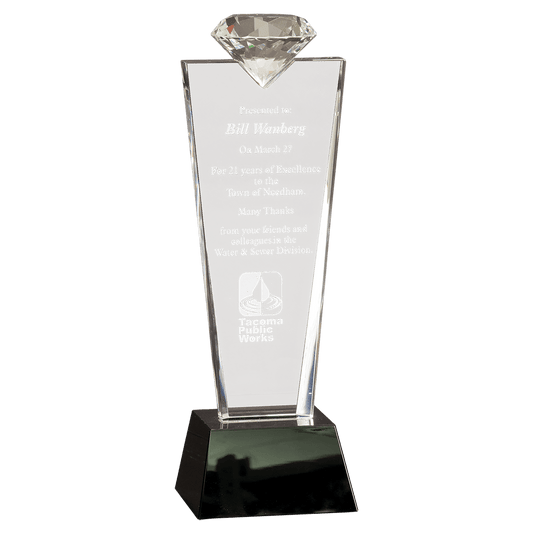 Crystal Diamond Top Award on Black Pedestal Base - 11"