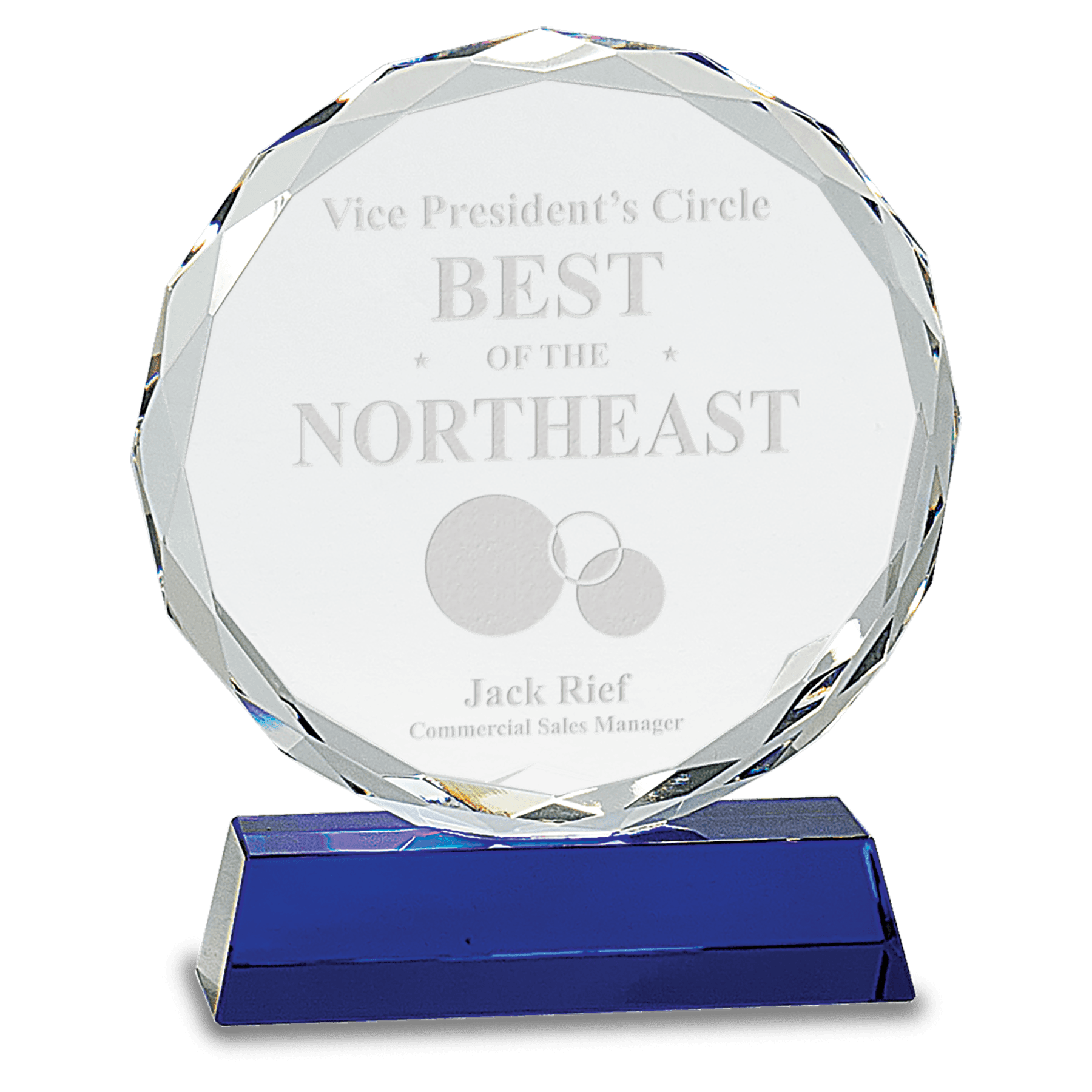 Round Facet Crystal on Blue Pedestal Base - 7"