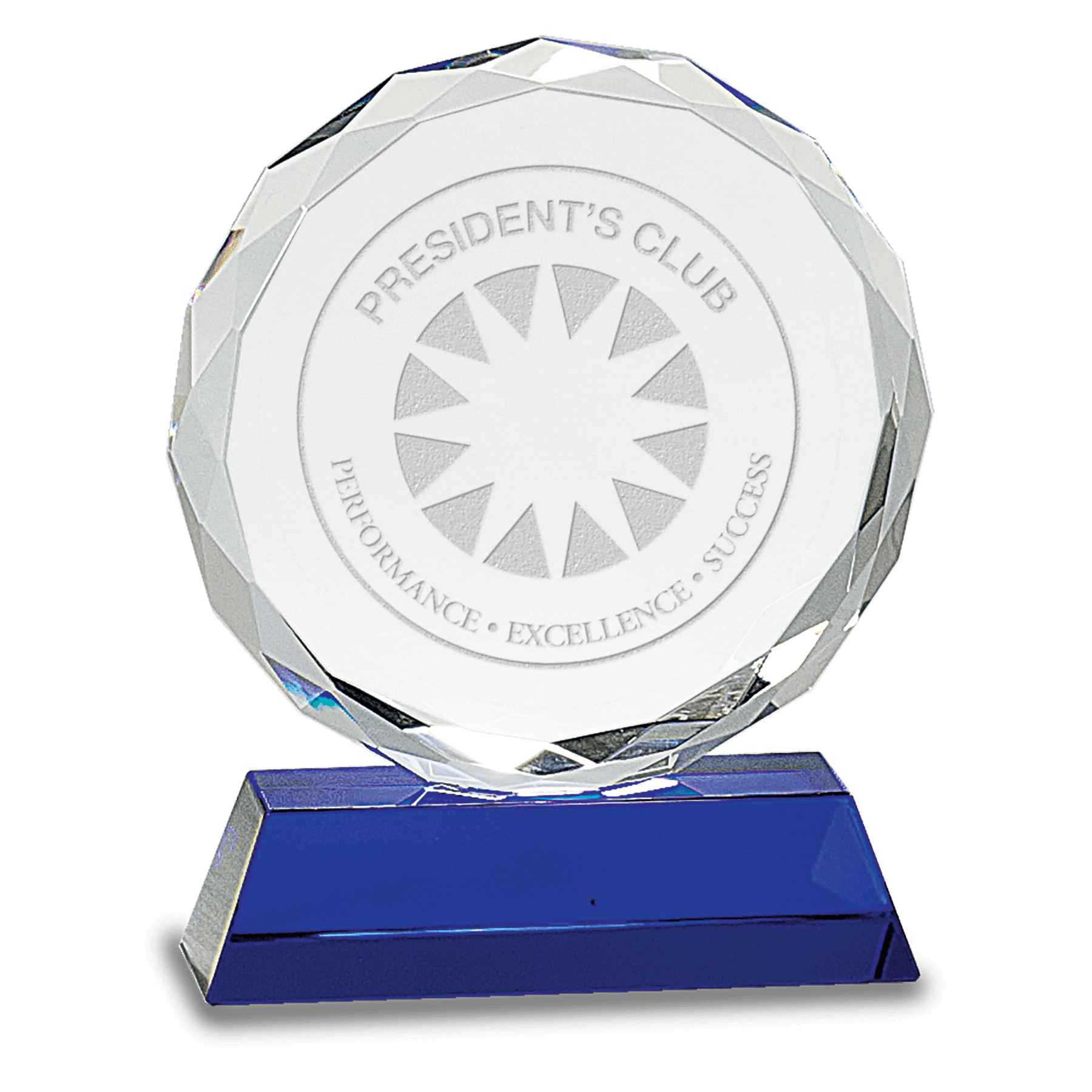 Round Facet Crystal on Blue Pedestal Base - 6"