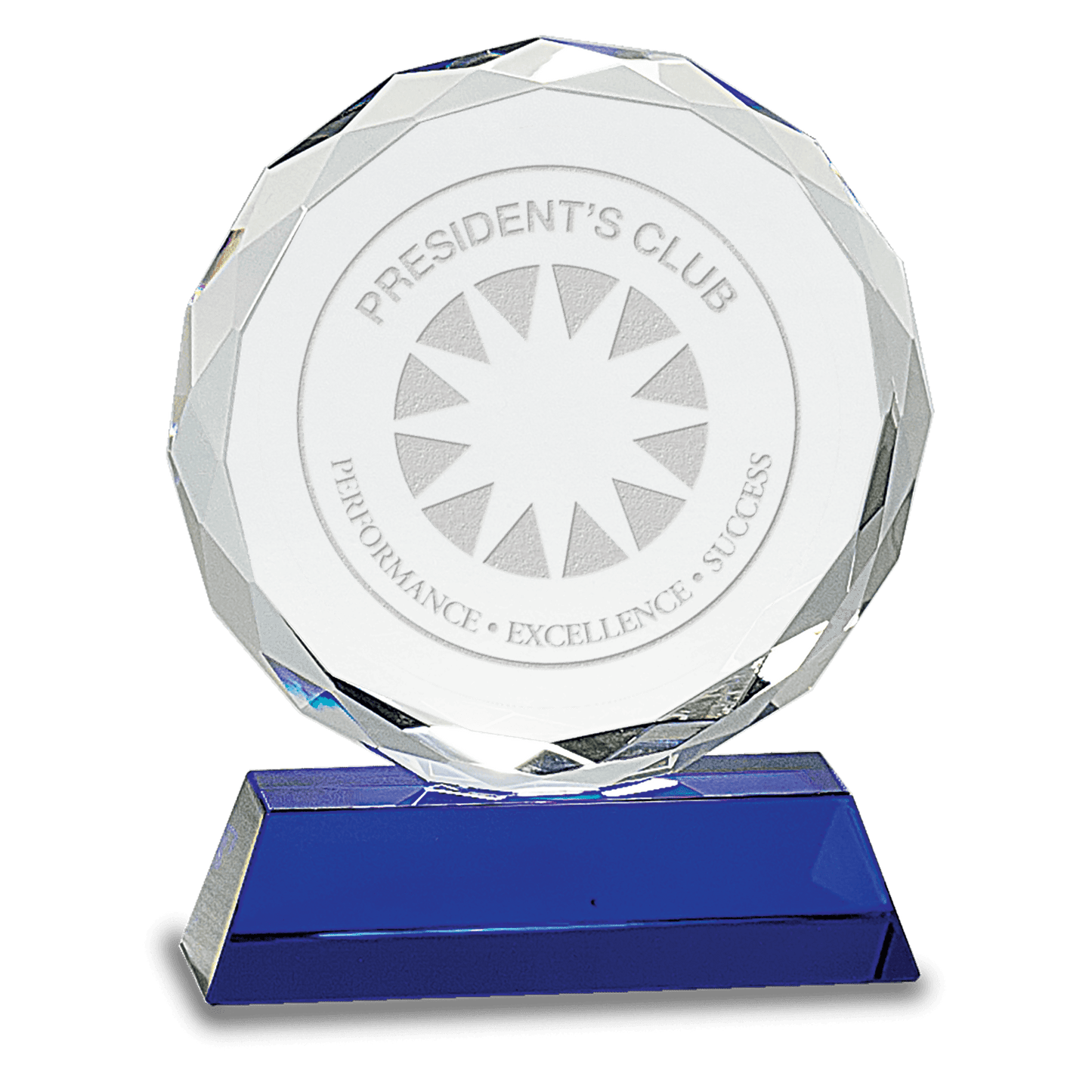 6" Round Facet Crystal on Blue Pedestal Base