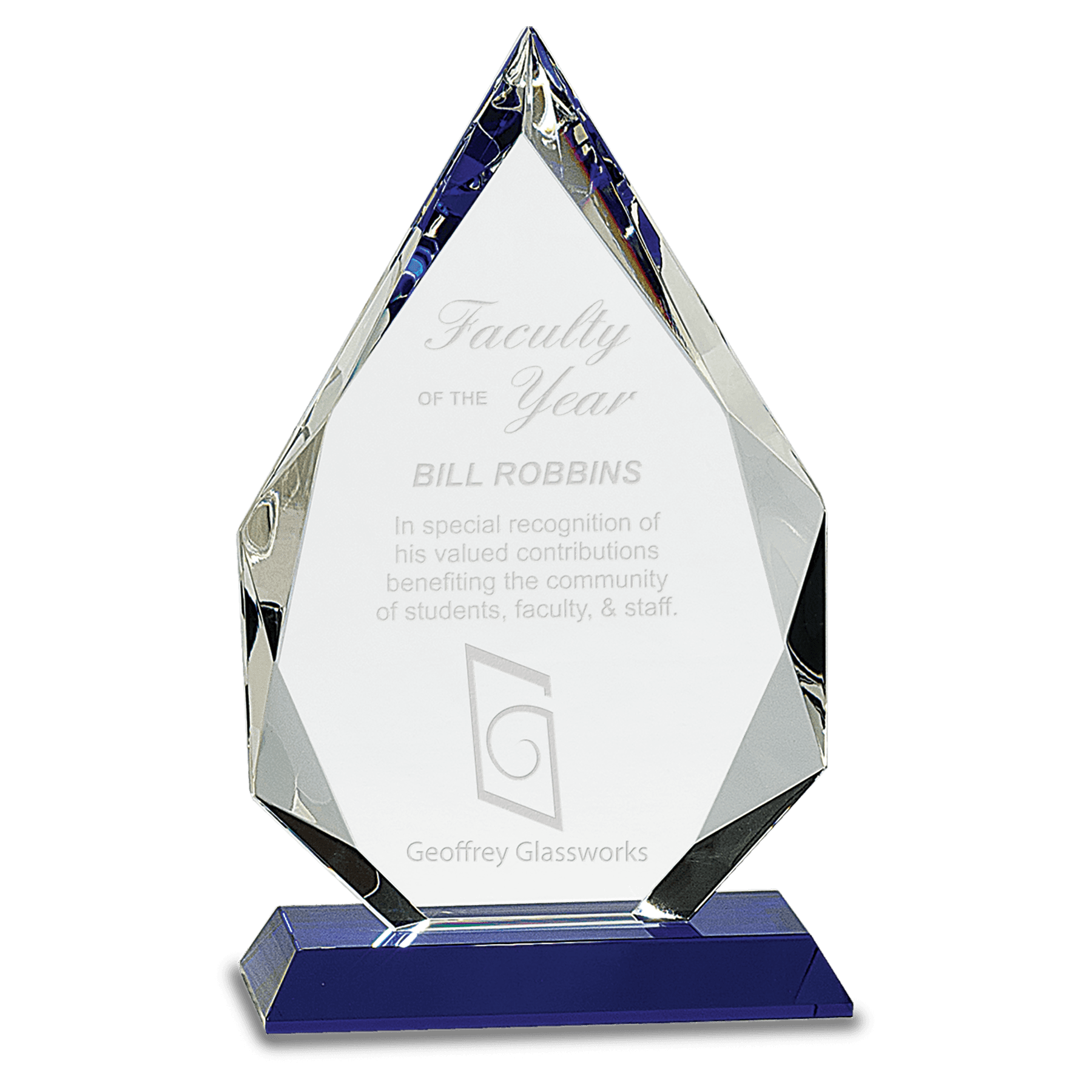 Diamond Crystal on Blue Pedestal Base - 10"