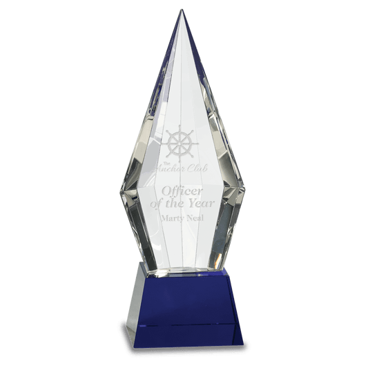 9 1/2" Obelisk Facet Crystal on Blue Pedestal Base