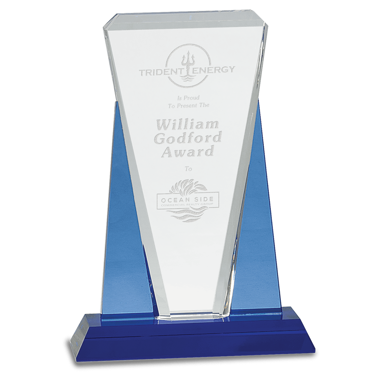 Blue/Clear Wedge Crystal on Blue Pedestal Base - 7" x 10"