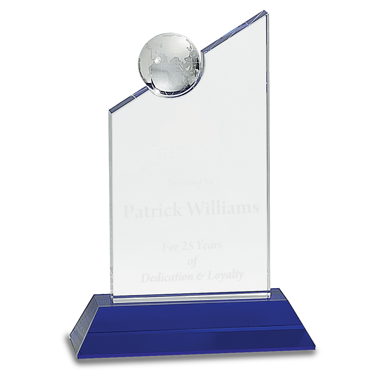 Clear Crystal with Inset Crystal Globe and Blue Base - 8 1/4"