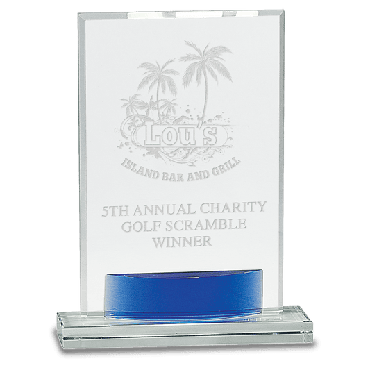 Crystal Rectangle with Blue Accent - 8 1/2"