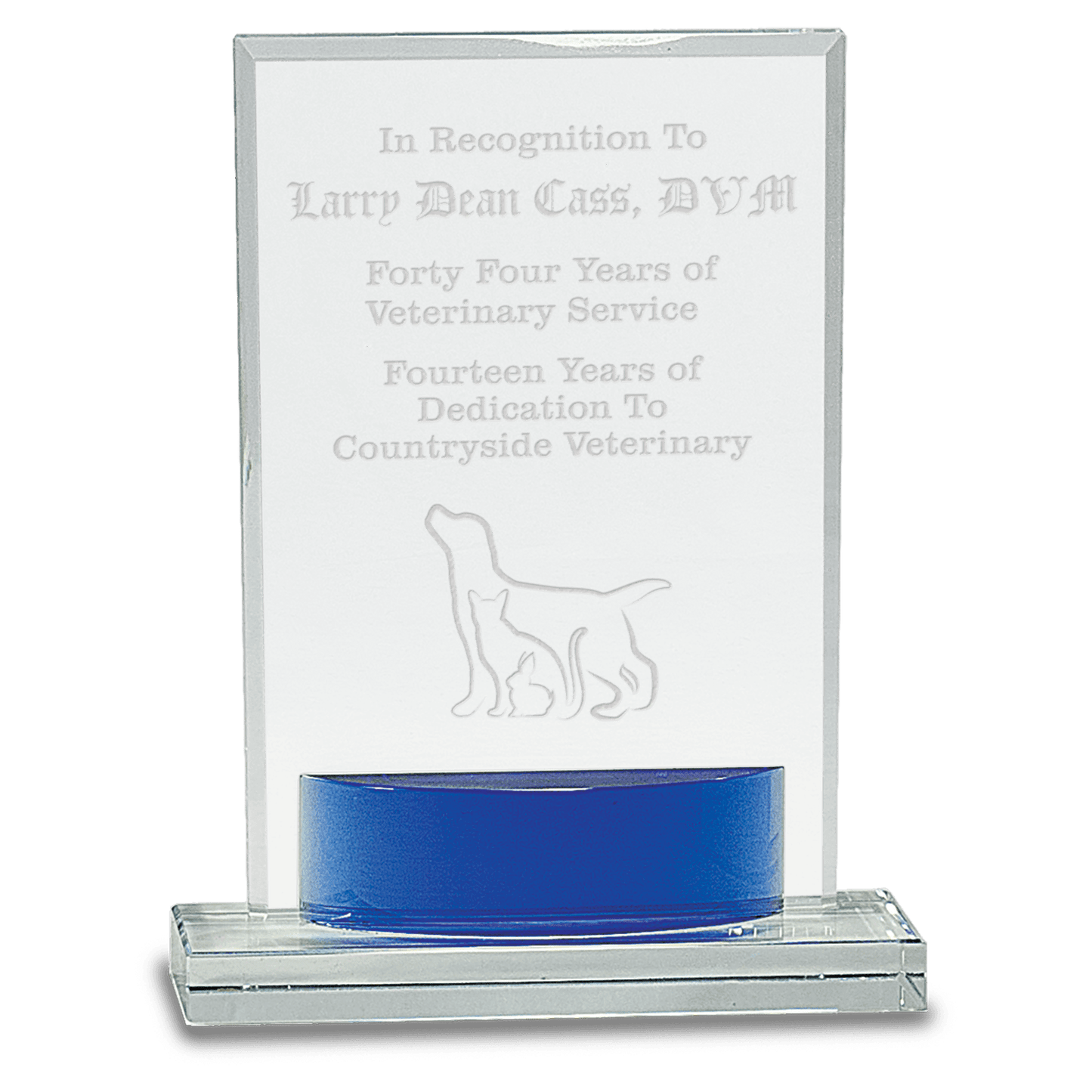 Crystal Rectangle with Blue Accent - 7 3/4"