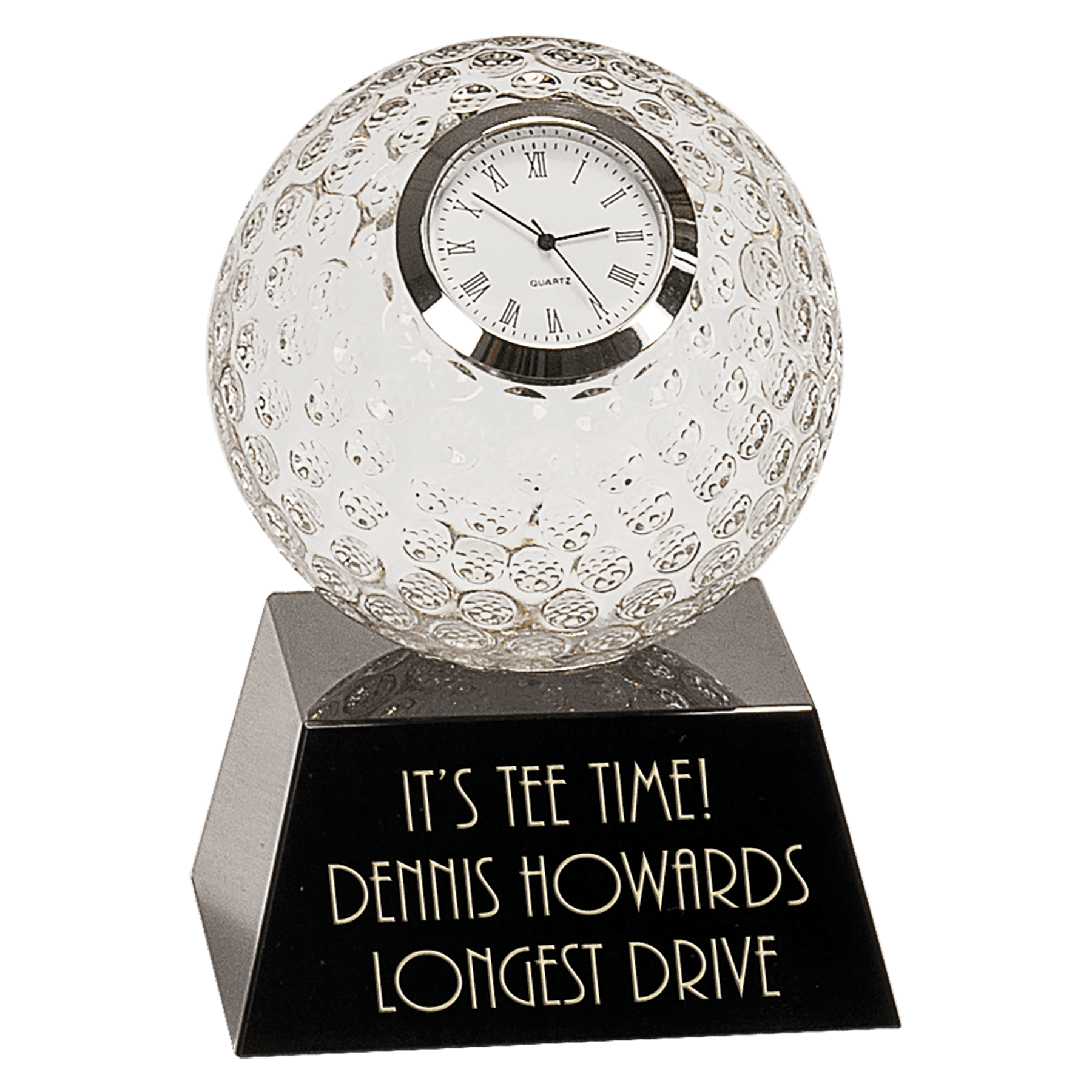 Clear Crystal Golf Ball Clock with Black Pedestal Base - 5"