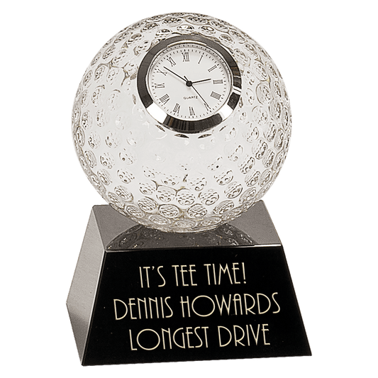 Clear Crystal Golf Ball Clock with Black Pedestal Base - 5"
