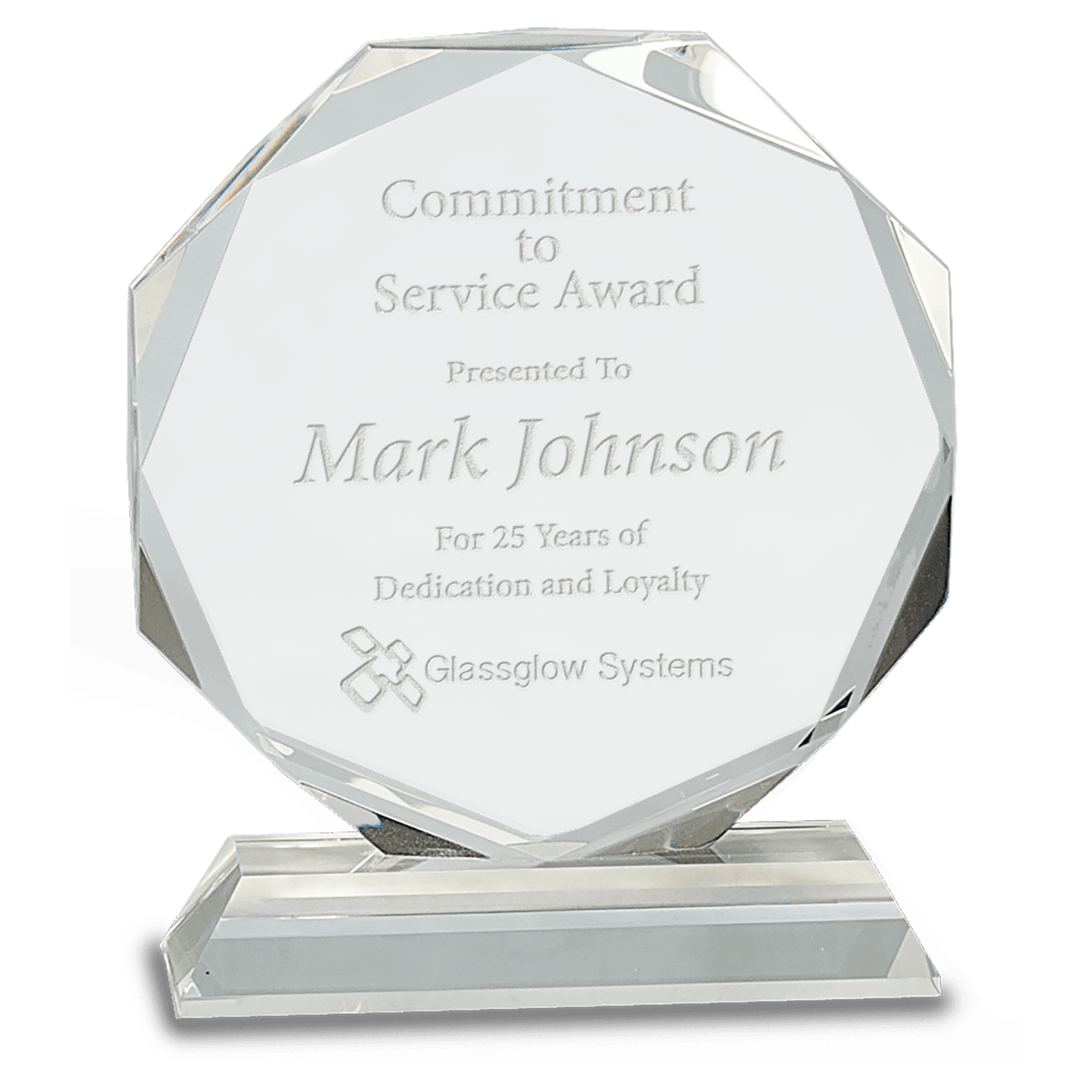 Clear Crystal Octagon on Clear Pedestal Base - 6"