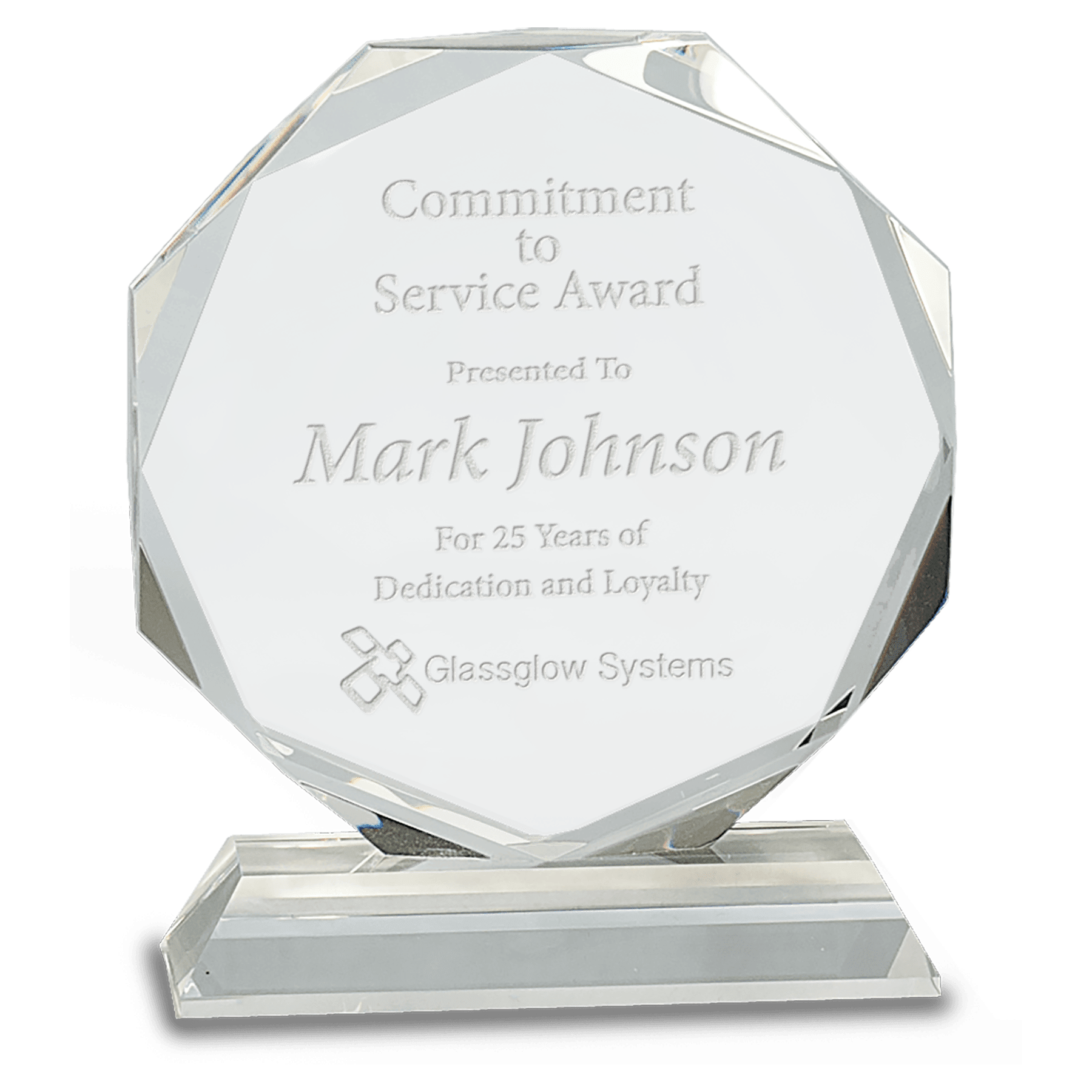 Clear Crystal Octagon on Clear Pedestal Base - 6"
