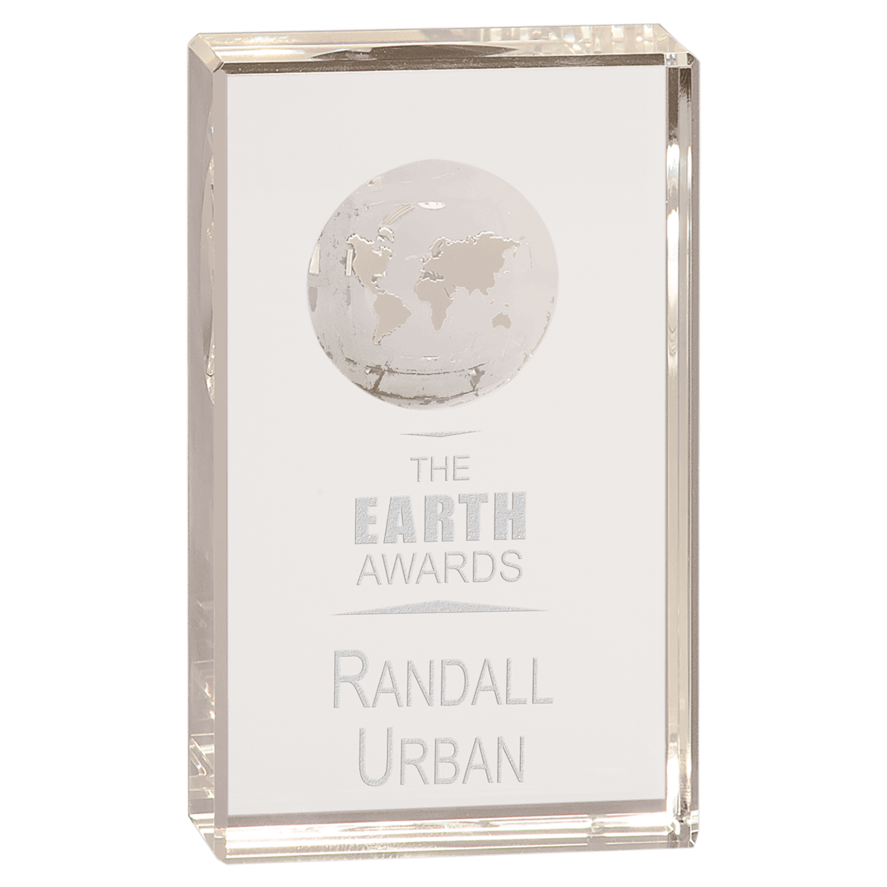 Clear Crystal Rectangle with Globe Etching - 5"