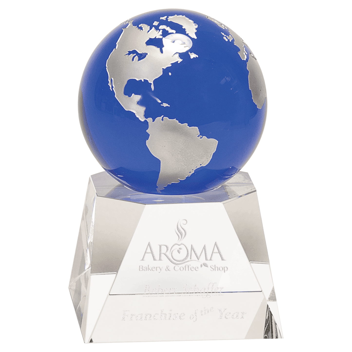 Blue Crystal Globe on Clear Crystal Base - 6 1/2"