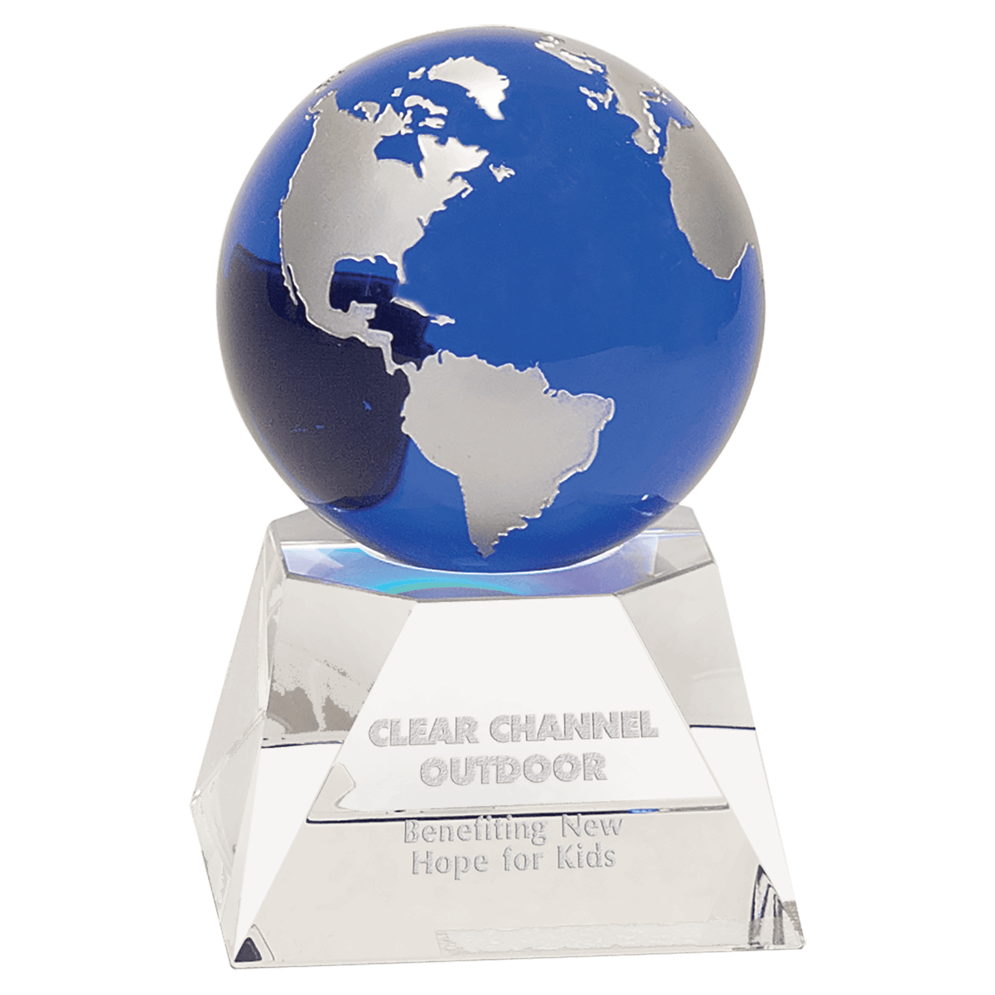 Blue Crystal Globe on Clear Crystal Base - 5"