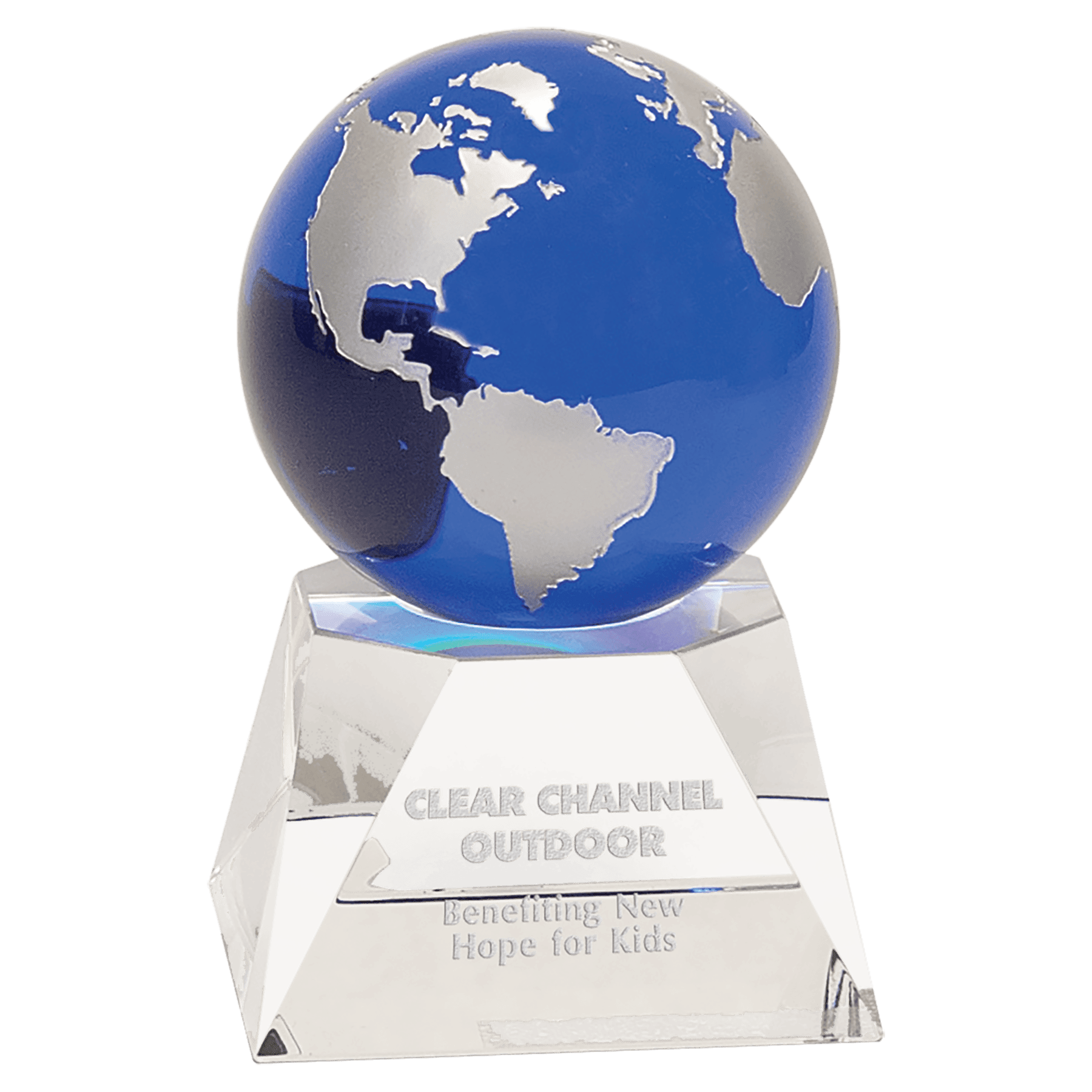 Blue Crystal Globe on Clear Crystal Base - 5"