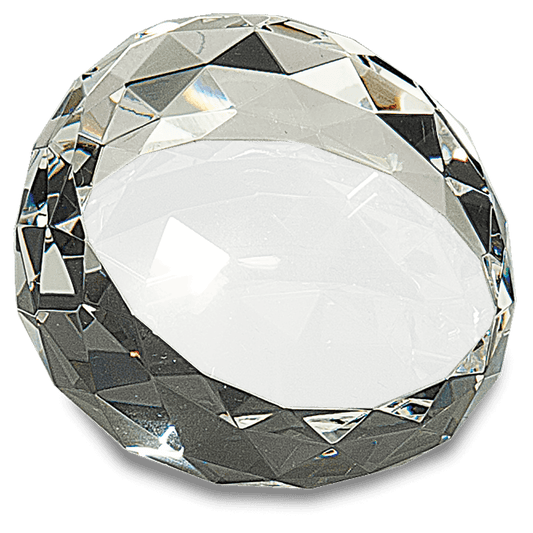 Clear Round Crystal Facet Paperweight - 3 1/2" x 2"