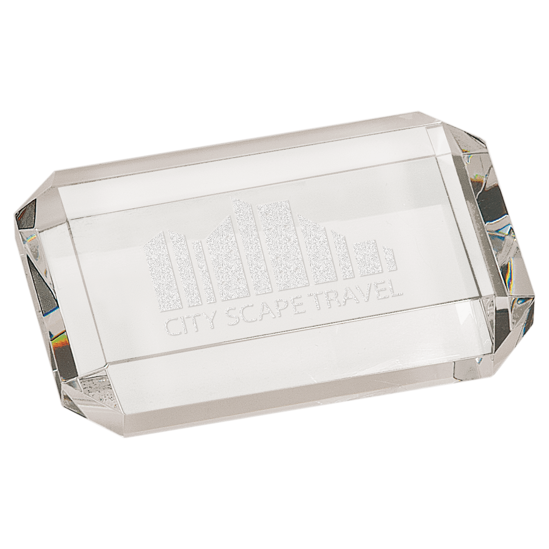 Crystal Rectangle Paperweight with Clipped Corners - 4" x 2 3/4"