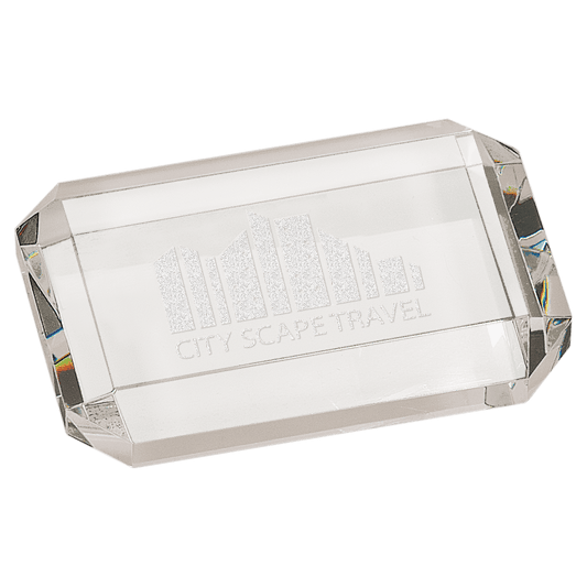 Crystal Rectangle Paperweight with Clipped Corners - 4" x 2 3/4"