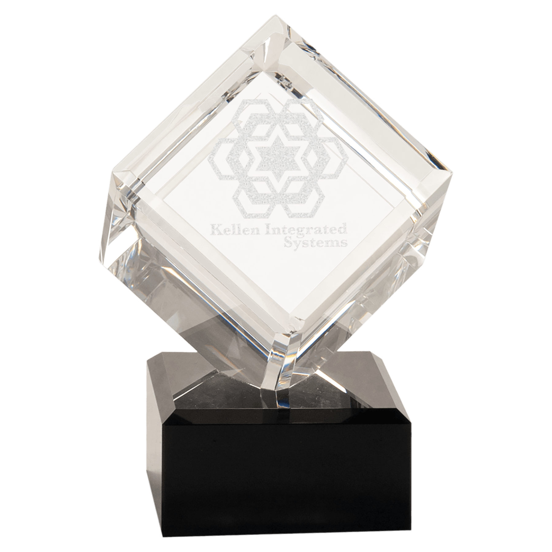 Clear Crystal Cube on Black Pedestal Base - 6"