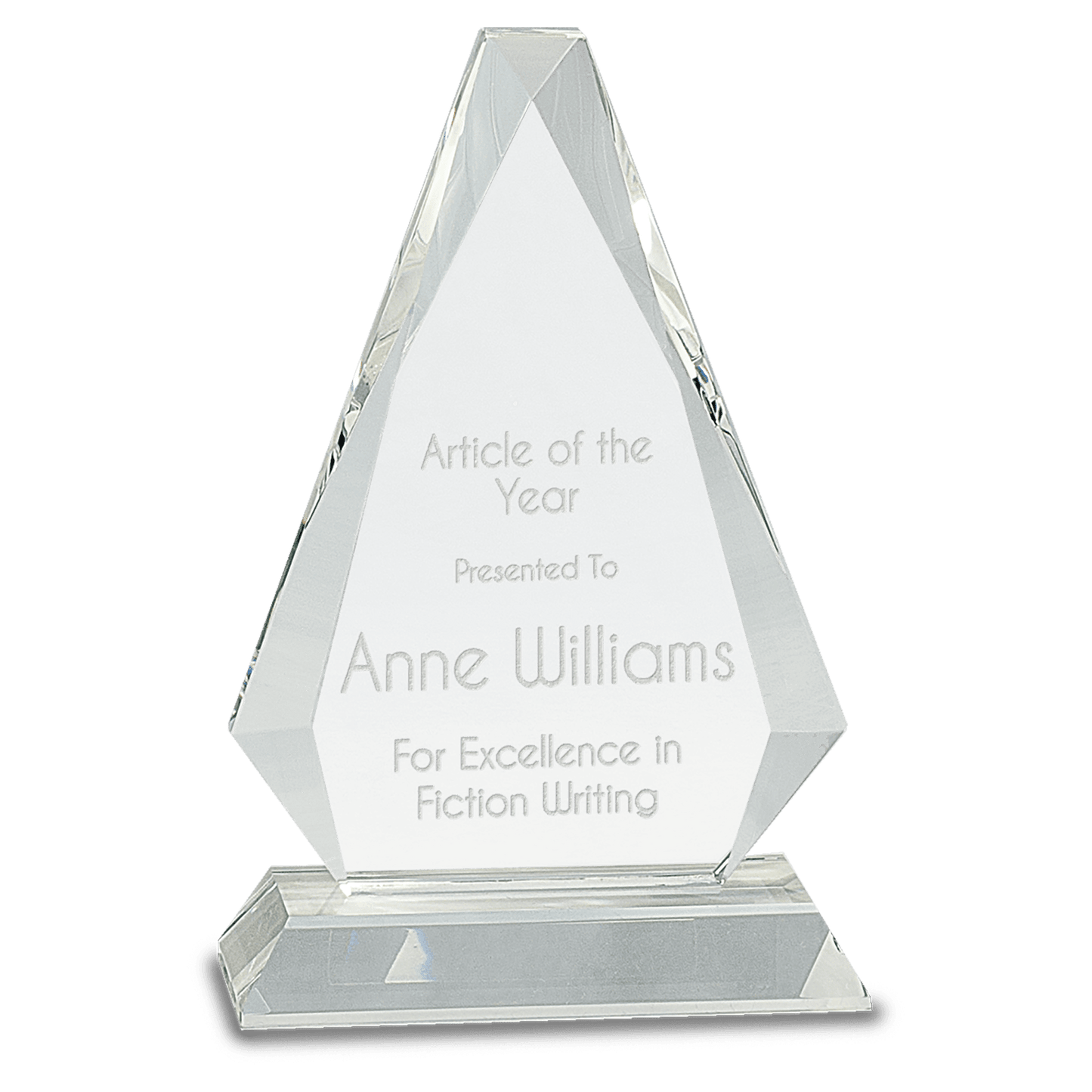 Clear Crystal Triangle on Clear Pedestal Base - 8"
