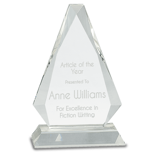 Clear Crystal Triangle on Clear Pedestal Base - 8"