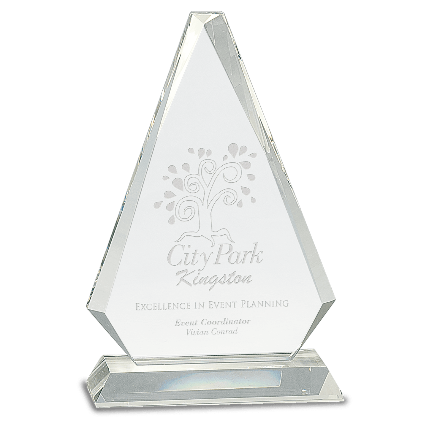 Clear Crystal Triangle on Clear Pedestal Base - 9 1/4"