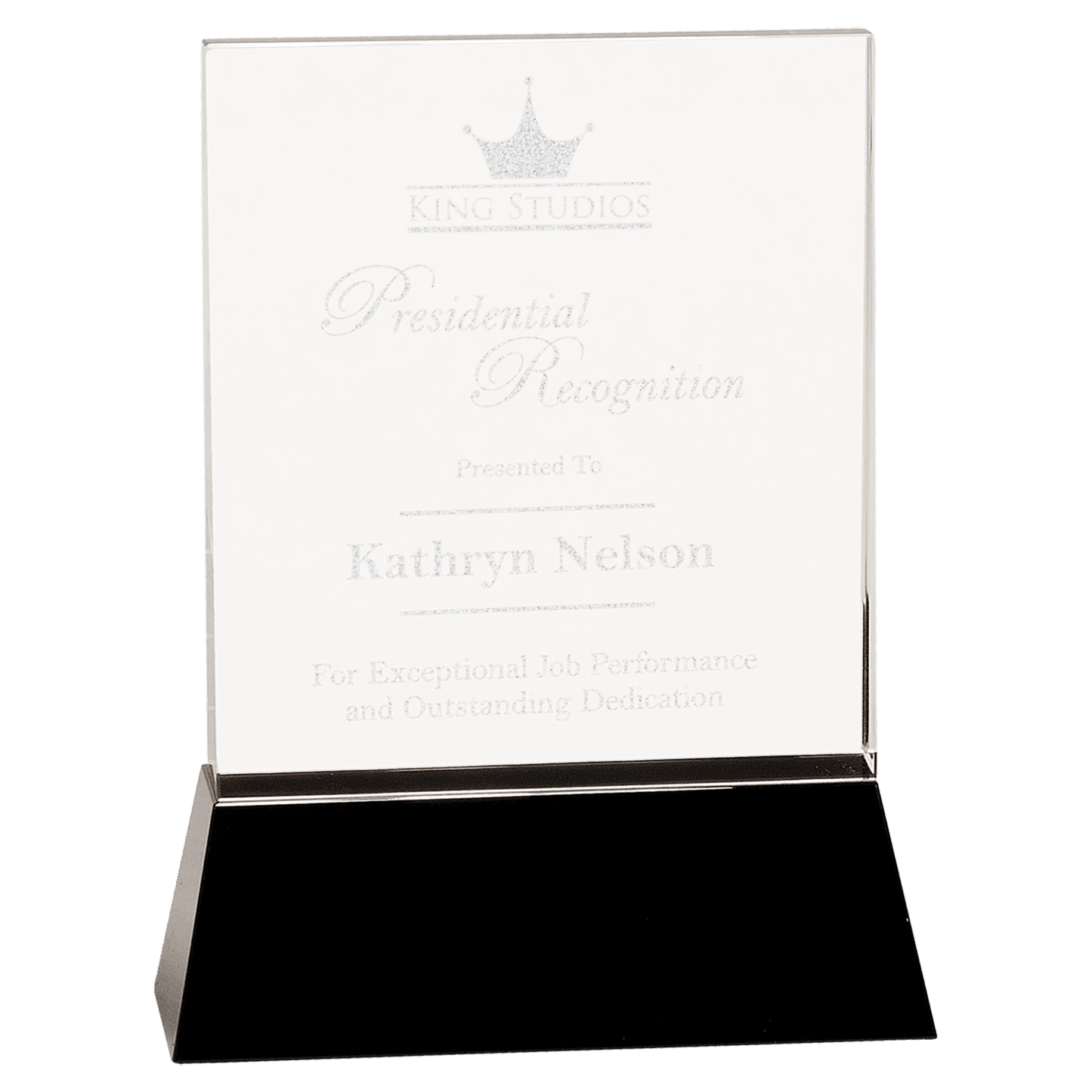Clear Crystal Rectangle Wedge on Black Base - 8"