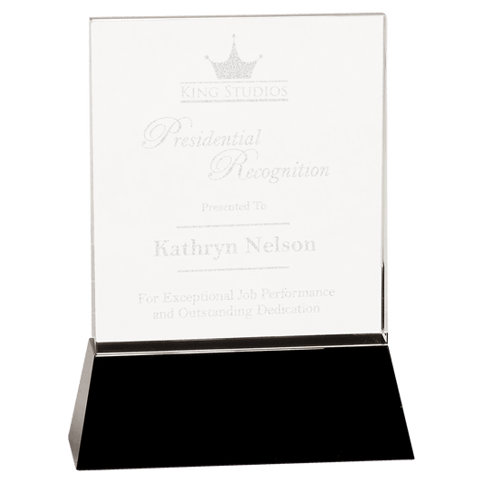 8" Clear Crystal Rectangle Wedge on Black Base