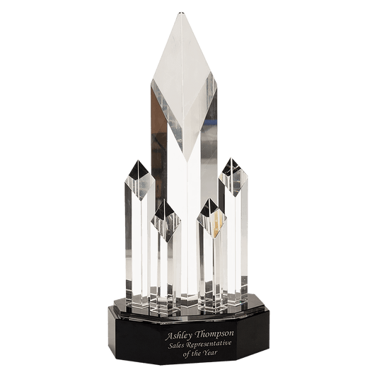 Clear Crystal 5 Rising Diamonds on Black Pedestal Base - 11"