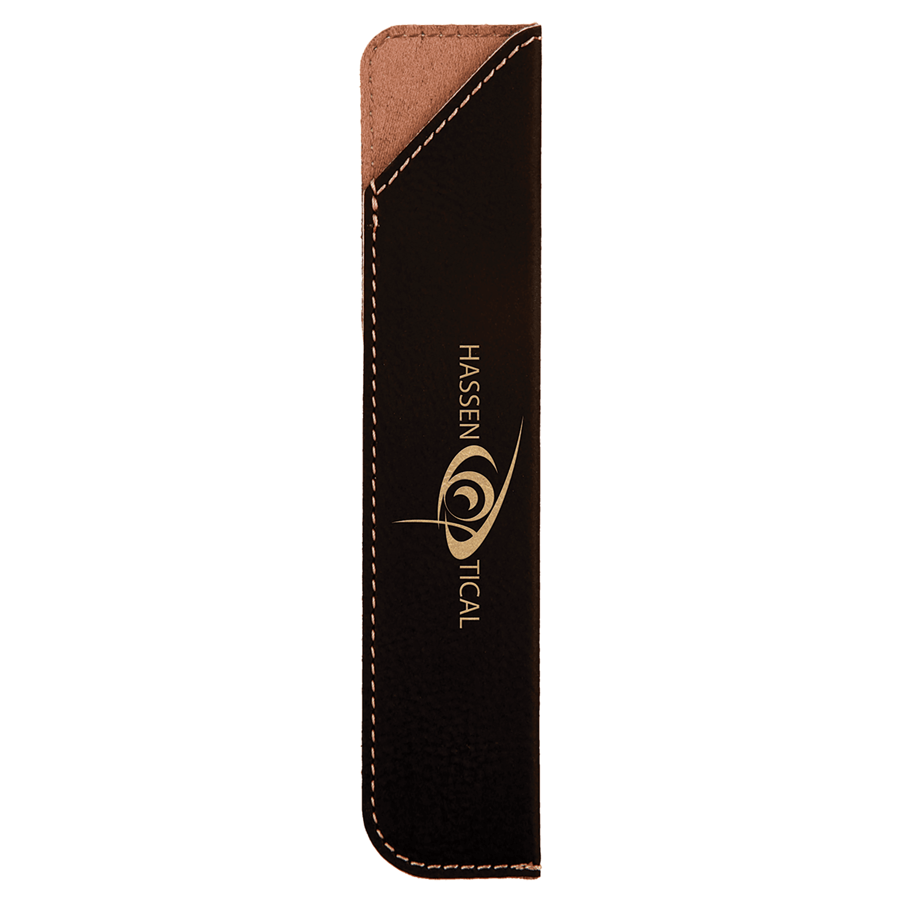 Black/Gold Engravable Leatherette Pen Sleeve - 6 1/4"