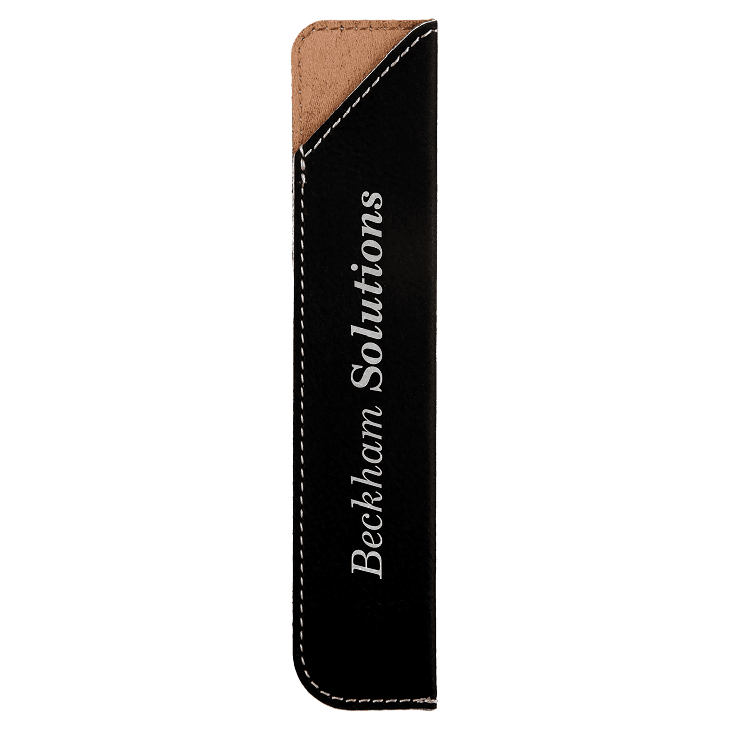 Black/Silver Engravable Leatherette Pen Sleeve - 6 1/4"
