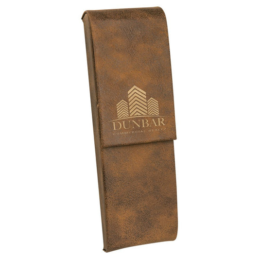 Rustic/Gold Engravable Leatherette Double Pen Case - 6 1/2" x 2"