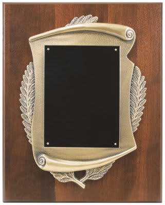 Genuine Walnut Plaque w/ Scroll Frame & Plate - 12" x 15"