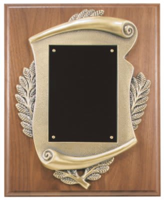 Genuine Walnut Plaque w/ Scroll Frame & plate - 8" x 10"