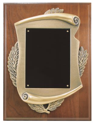 Genuine Walnut Plaque w/ Scroll Frame & plate - 9" x 12"