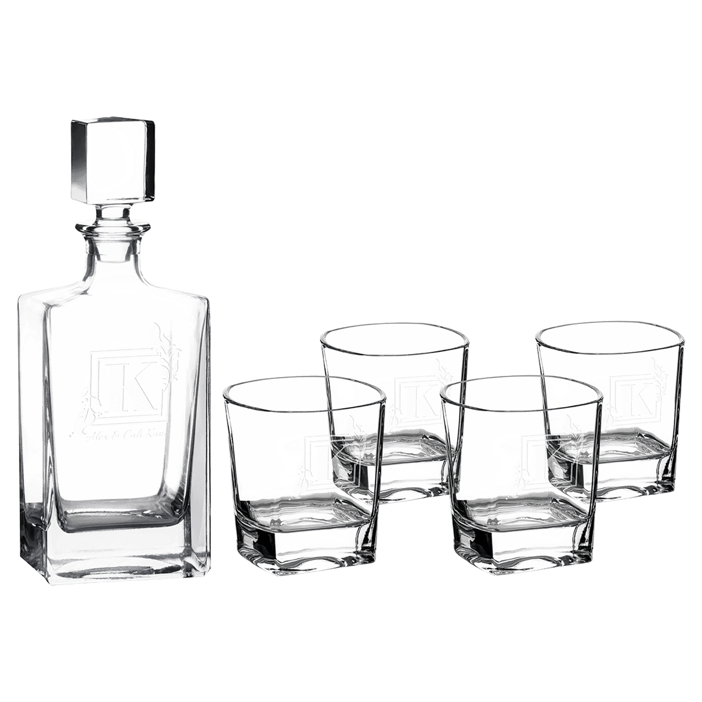 Polar Camel 810 mL Rectangle Glass Decanter Set with Four 8 oz. Rocks Glasses in Black Gift Box with Printed Paper Sleeve