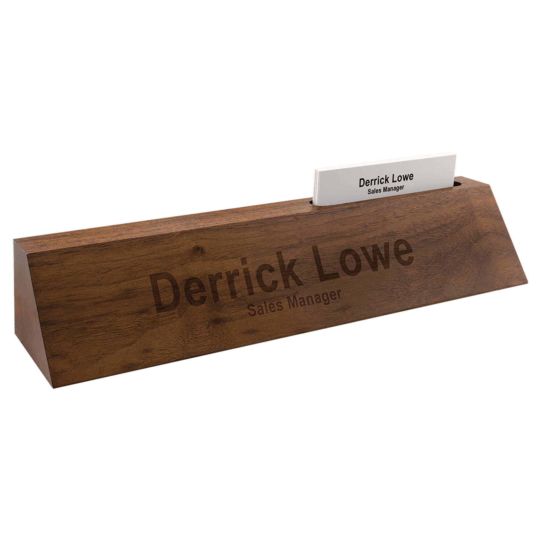 Genuine Walnut Desk Wedge with Business Card Holder - 10"