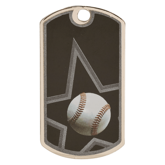 Black/Silver Baseball Engravable Star Dog Tag - 2"