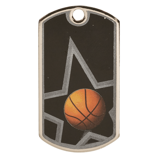Black/Silver Basketball Engravable Star Dog Tag - 2"