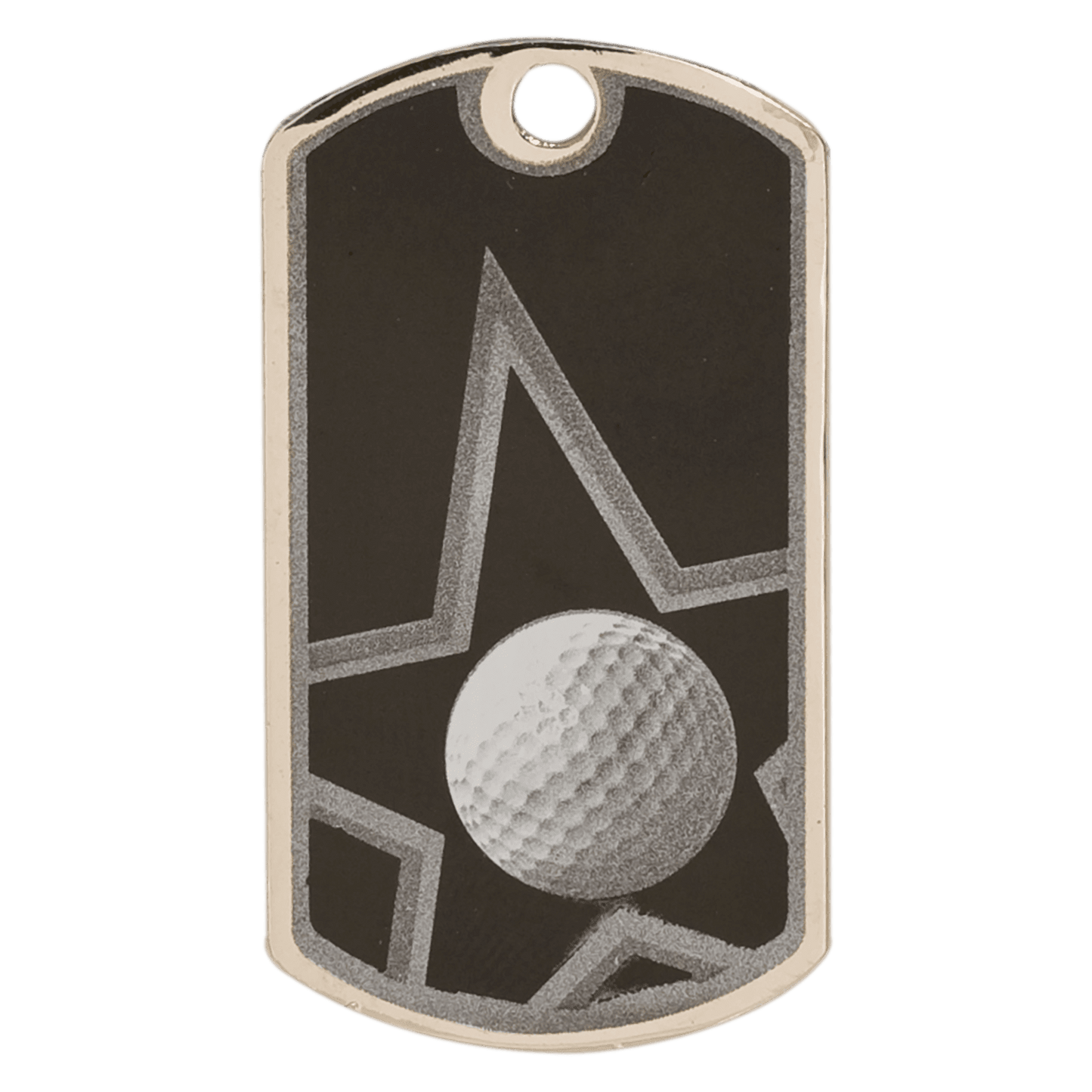 Black/Silver Golf Engravable Star Dog Tag - 2"