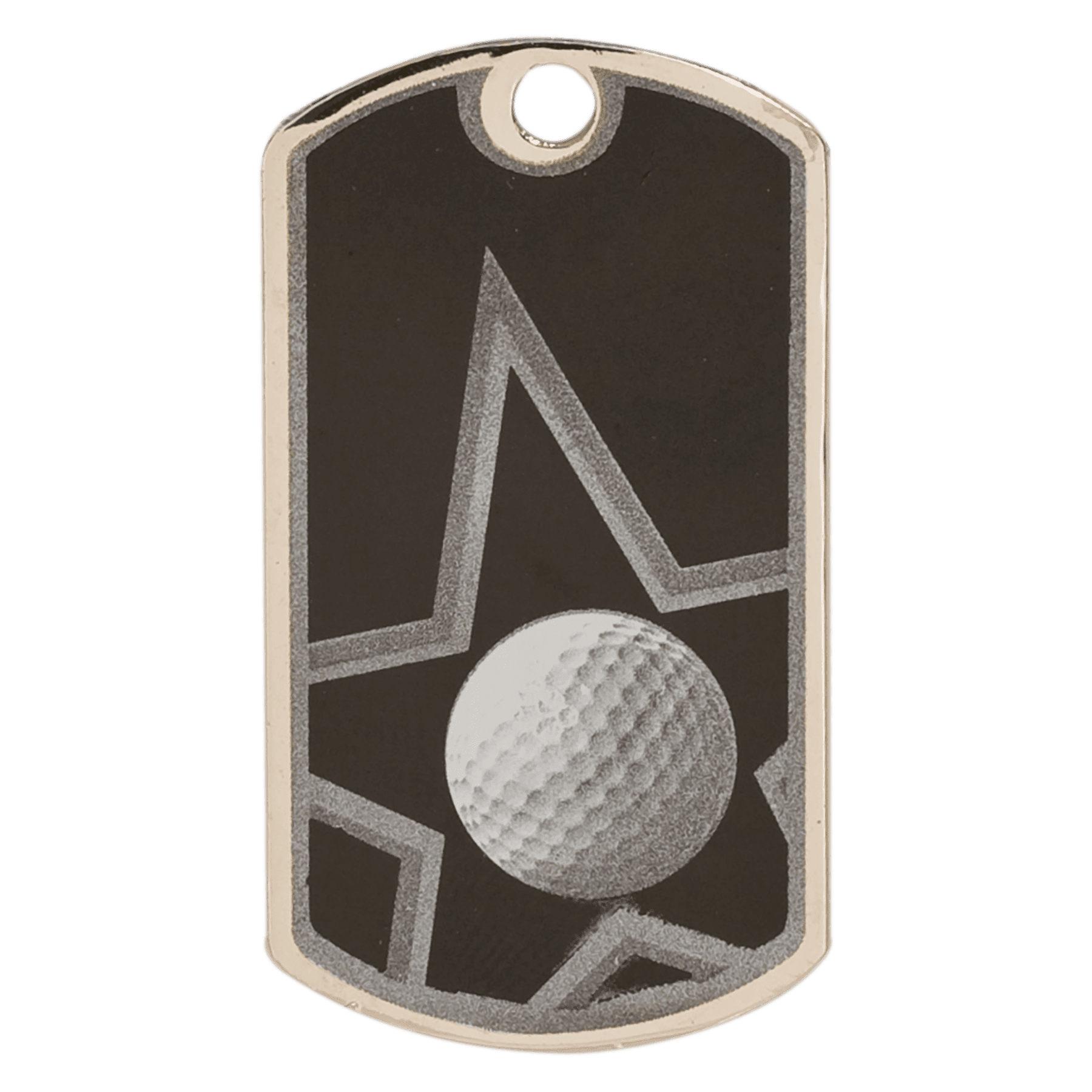 Black/Silver Golf Engravable Star Dog Tag - 2"