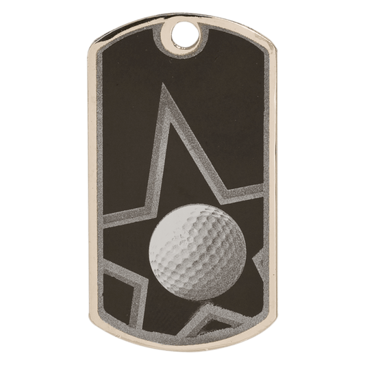 Black/Silver Golf Engravable Star Dog Tag - 2"