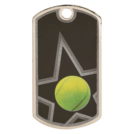 Black/Silver Tennis Engravable Star Dog Tag - 2"