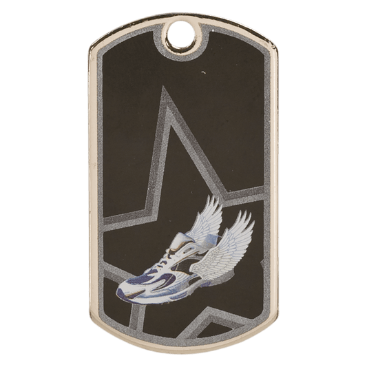 Black/Silver Track Engravable Star Dog Tag - 2"