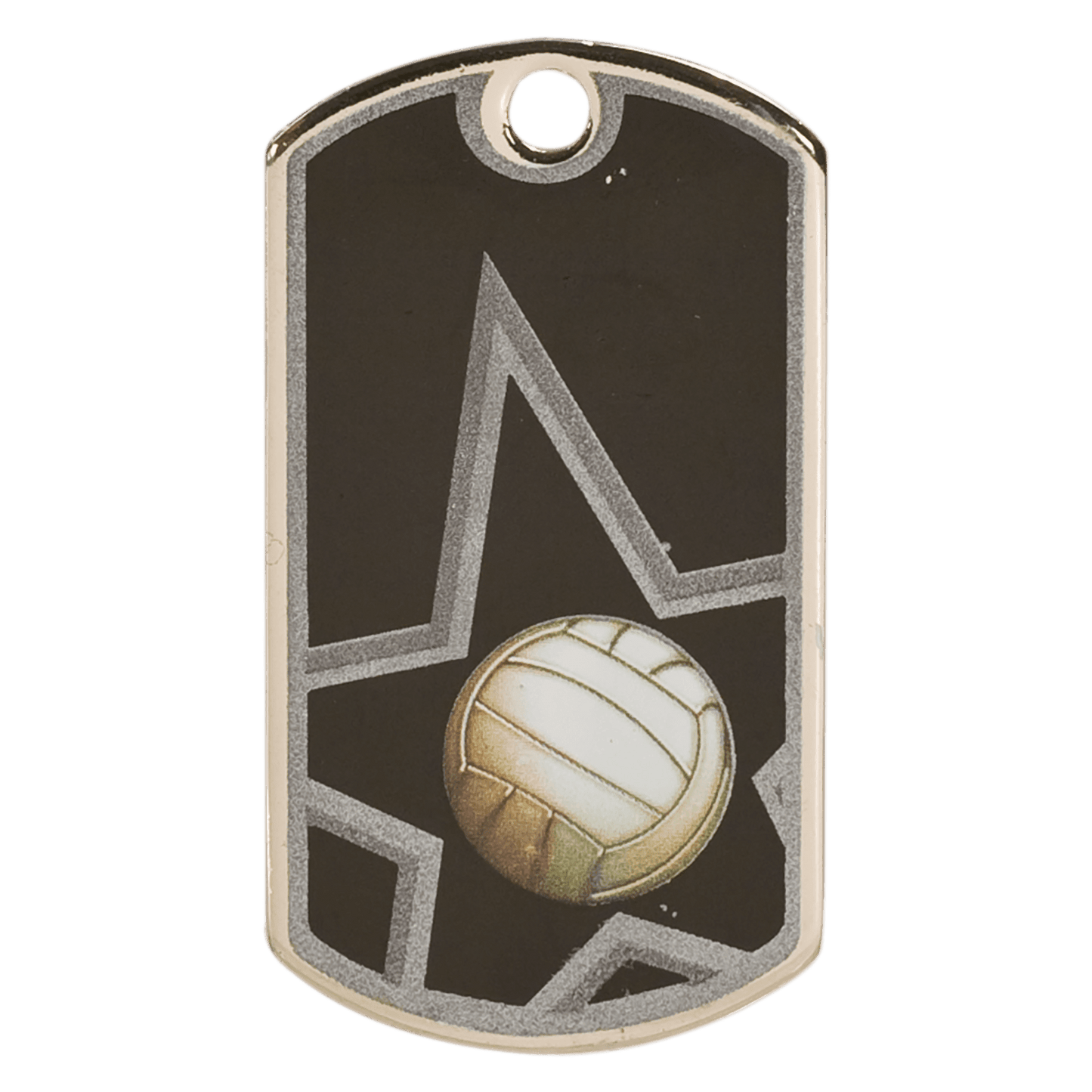 Black/Silver Volleyball Engravable Star Dog Tag - 2"