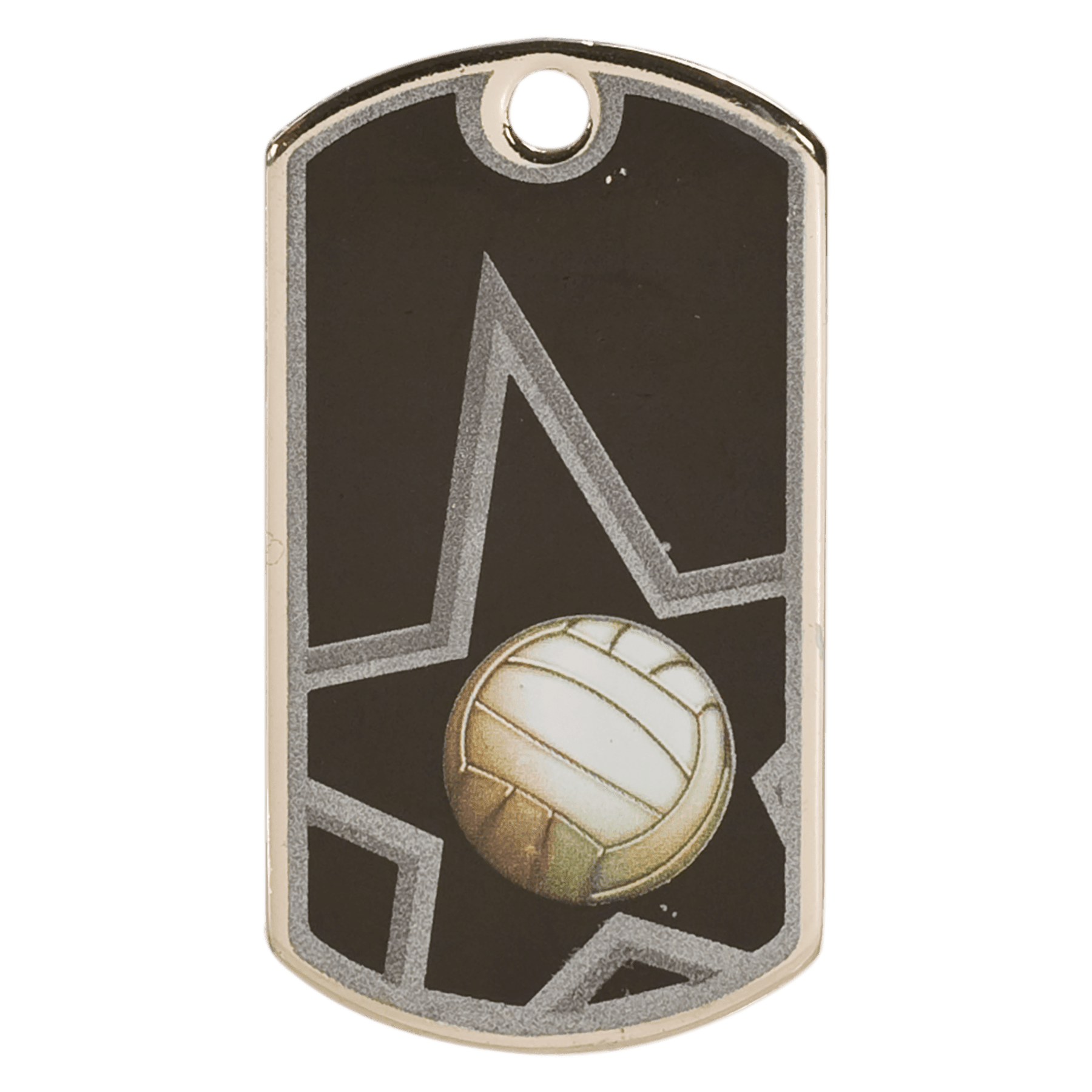 Black/Silver Volleyball Engravable Star Dog Tag - 2"
