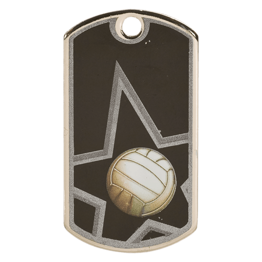 Black/Silver Volleyball Engravable Star Dog Tag - 2"