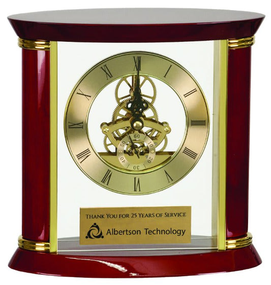 Executive Gold & Rosewood Piano Finish Clock - 7 3/4"