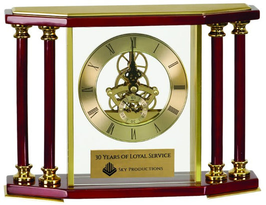 Executive 4-Pillar Gold & Rosewood Piano Finish Clock - 7 1/4"