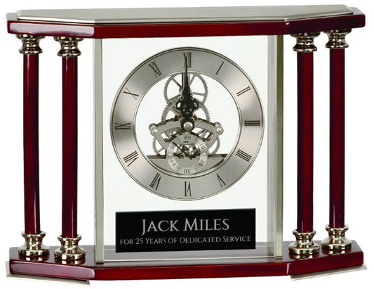 Executive 4-Pillar Silver & Rosewood Piano Finish Clock - 7 1/4"